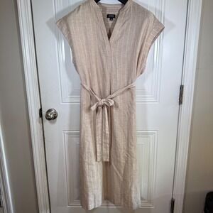 Jones New York Women's Striped Linen Blend Midi Dress with Belt - Size 16